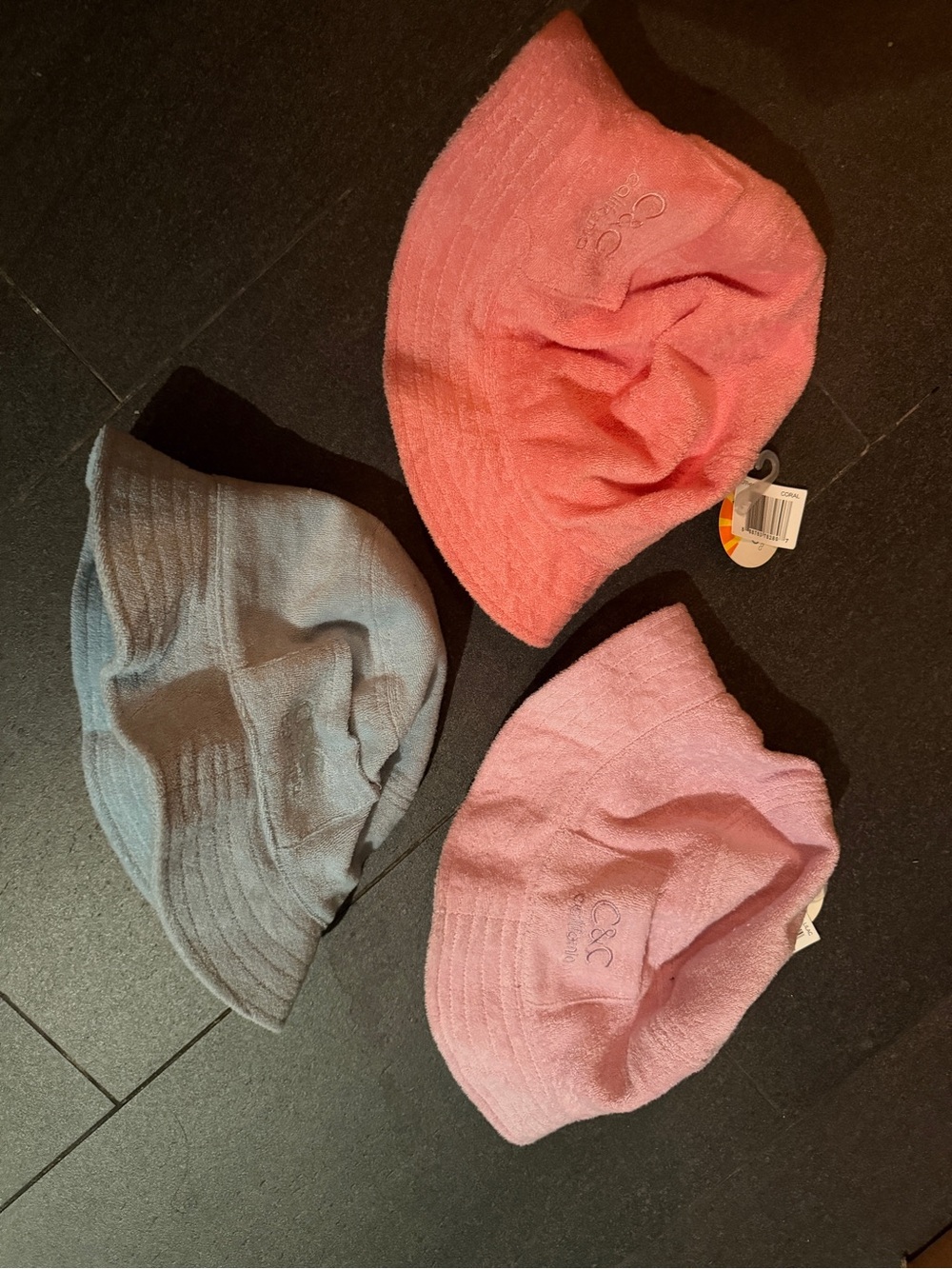 LOT 3 C&C California unisex Terry cotton Bucket Hats in Pink, Coral Light Blue